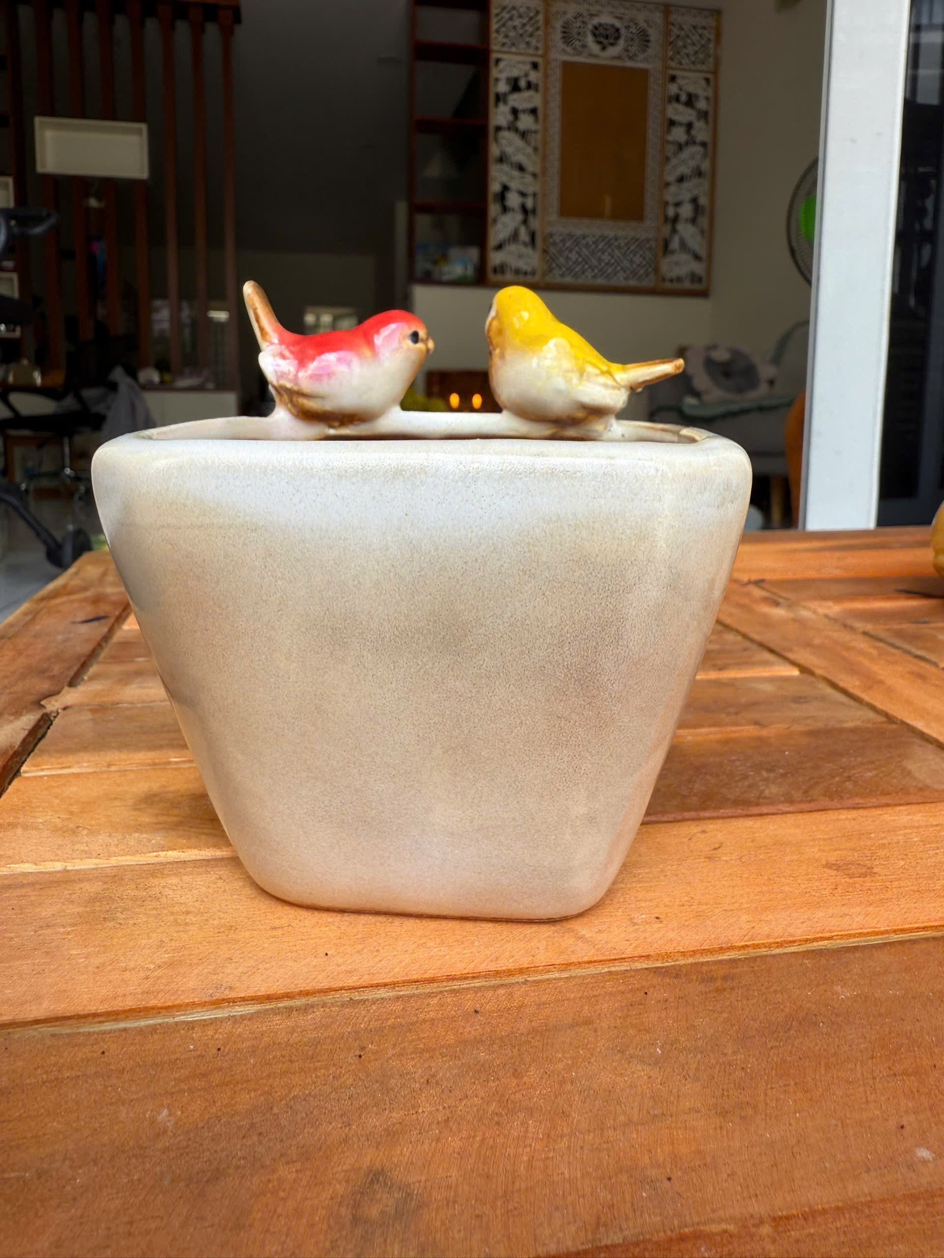 🌸 Handcrafted Ceramic Flower Pot with Birds – Artistic Home Décor
